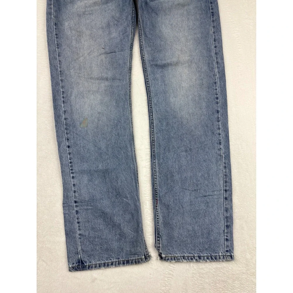 Levis 505 Mens 36x34 Jeans Light Blue Wash Denim Grungy HighLow Fade ripped Hem